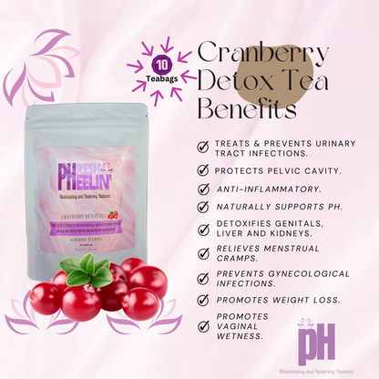 Cranberry Detox Tea-Urinary Tract Support | Anti-inflammatory & Soothing, Flushes Urinary Tract-10 Tea Bags