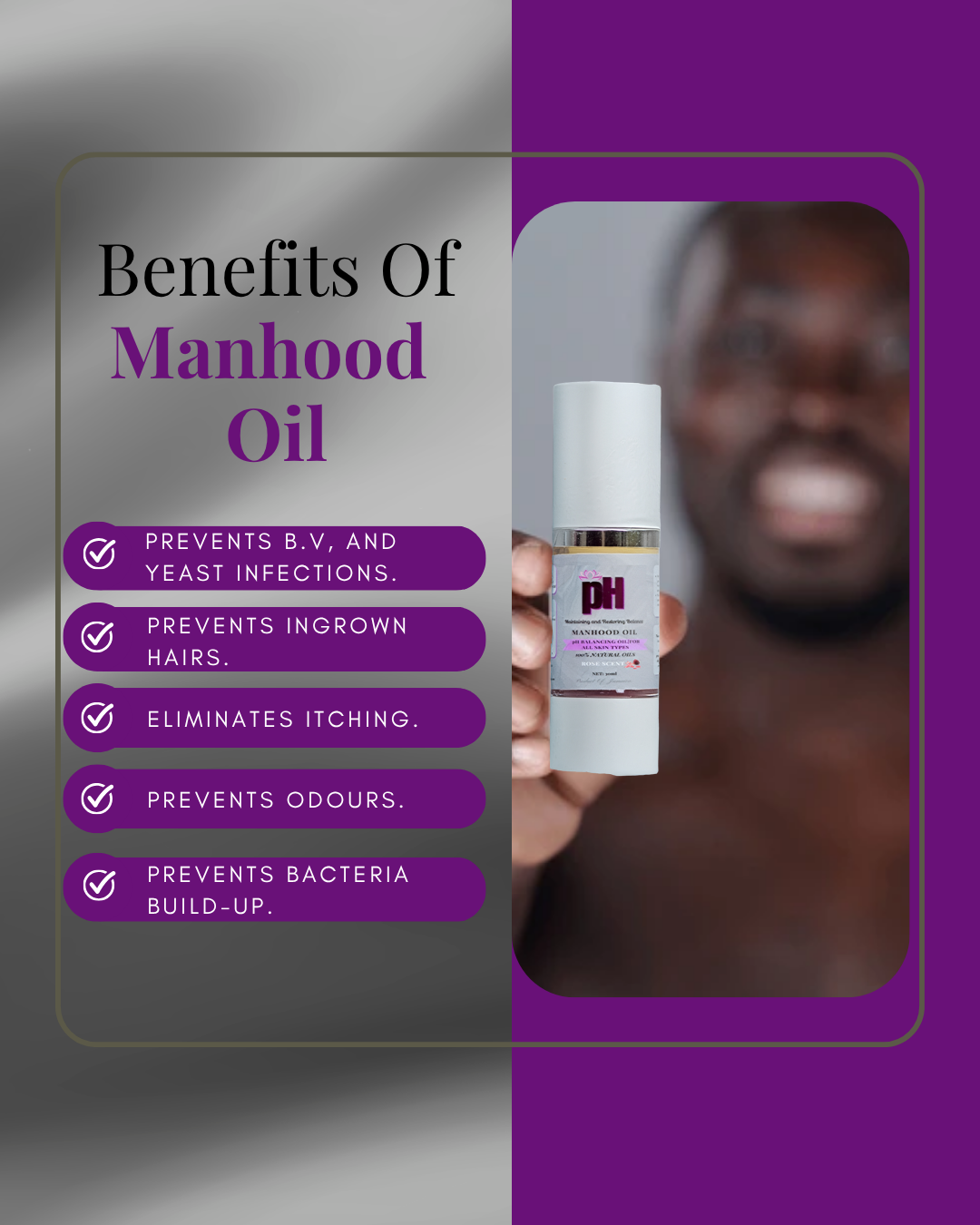 Manhood Oil -Natural Men’s Intimate Moisturizing Oil for Odor Control, pH Balance & Comfort