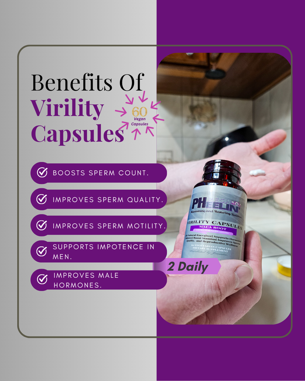 Virility Capsules - Natural Male Fertility, Libido & Performance Support with Maca Root