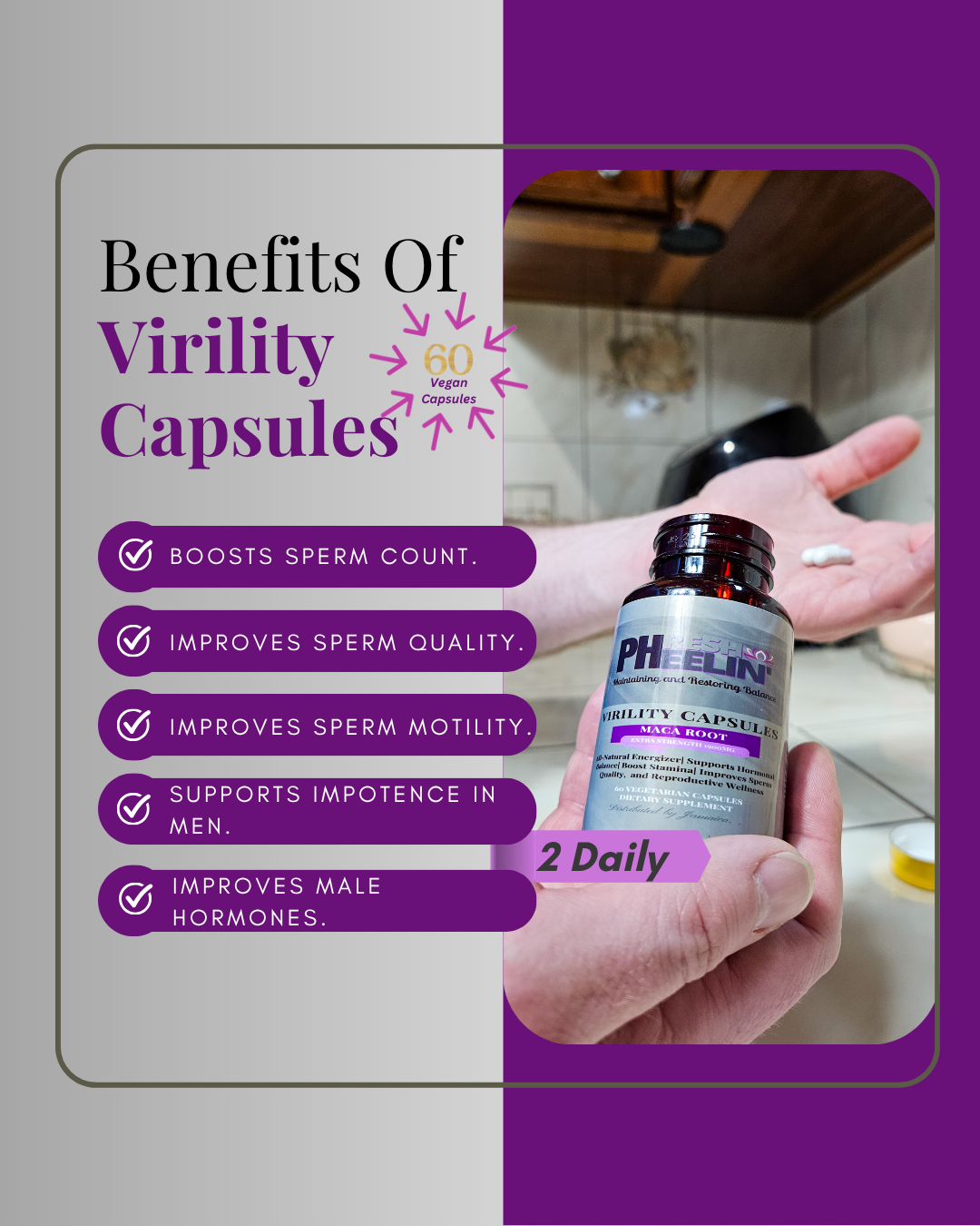 Virility Capsules - Natural Male Fertility, Libido & Performance Support with Maca Root