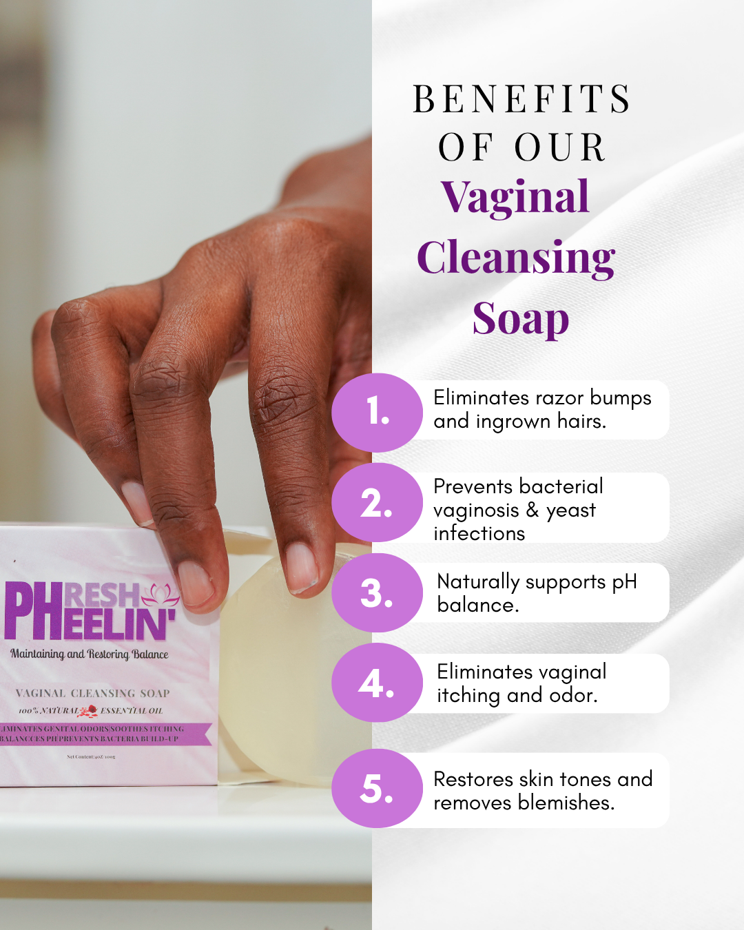 Vaginal Cleansing Soap- Gentle Daily Cleanser for pH Balance, Odor, Razor Bumps & Intimate Freshness