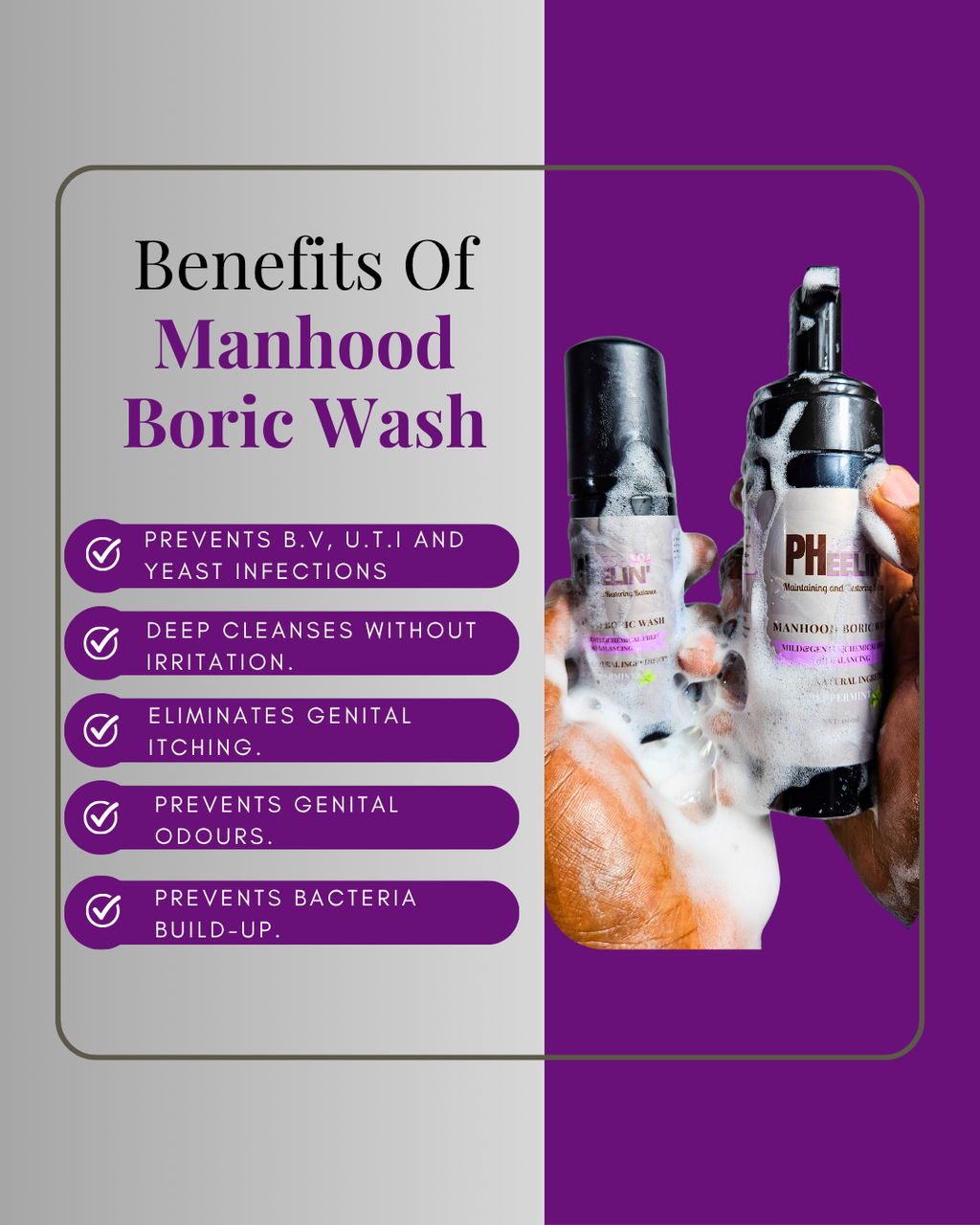 Manhood Boric Wash-Mint Boric Acid Hygienic Cleanser for Male Odor, pH Balance & Freshness