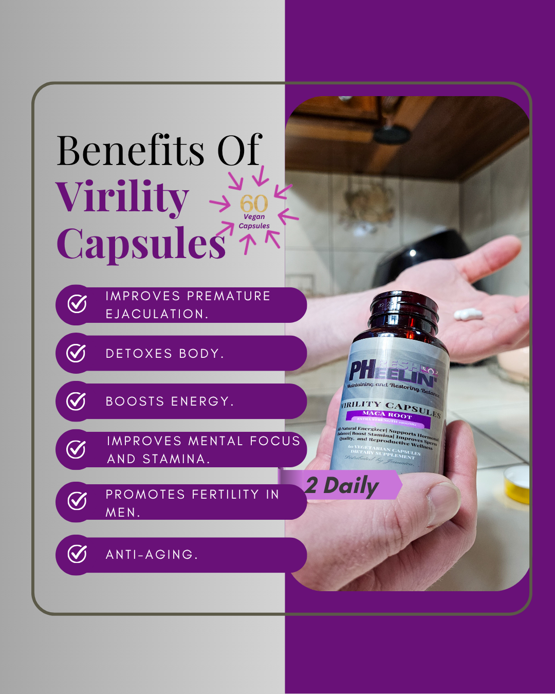 Virility Capsules - Natural Male Fertility, Libido & Performance Support with Maca Root
