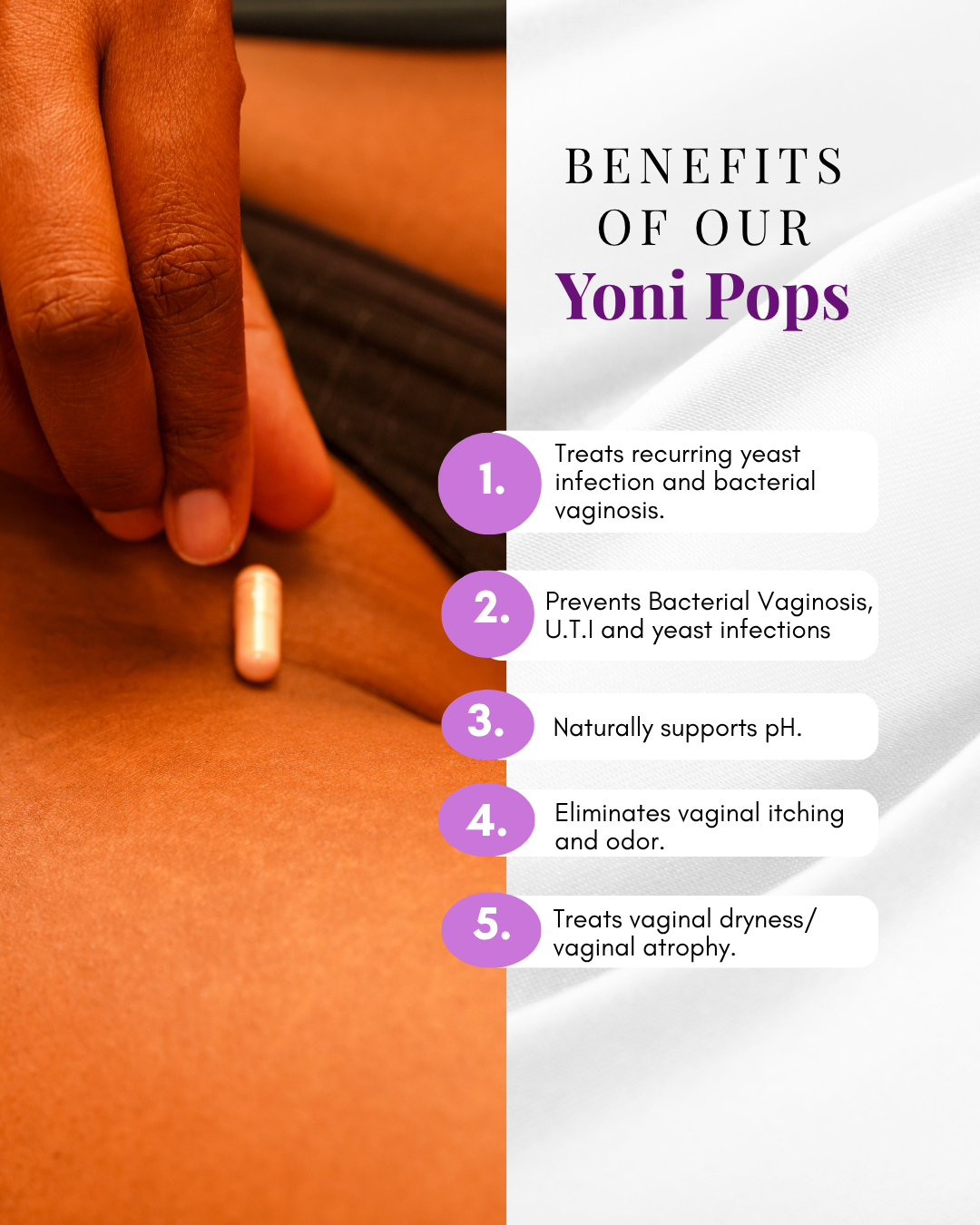 Yoni Pop - Probiotic Vaginal Suppositories for pH Balance, Dryness, Hormonal Imbalance, BV, Yeast, Odor & Libido Support