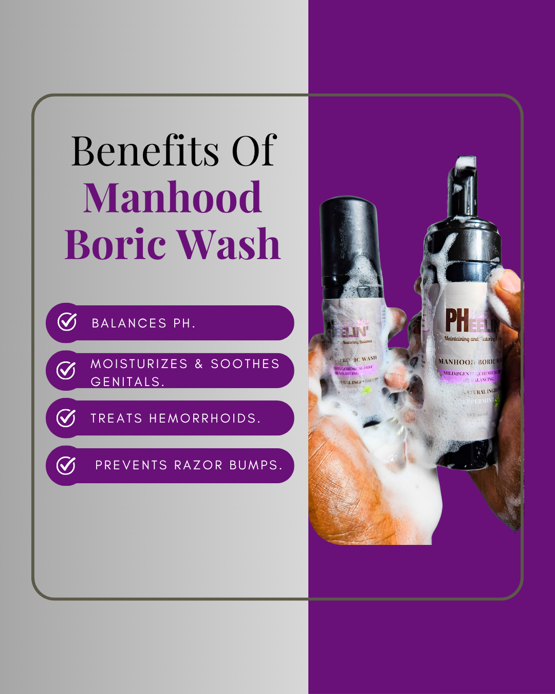 Manhood Boric Wash-Mint Boric Acid Hygienic Cleanser for Male Odor, pH Balance & Freshness