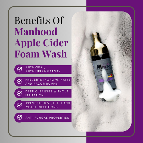Manhood Apple Cider Foam Wash -Natural Men's Intimate Wash with Tea Tree Oil - Rids Bad Odor, Itching, Irritation & pH Balancing