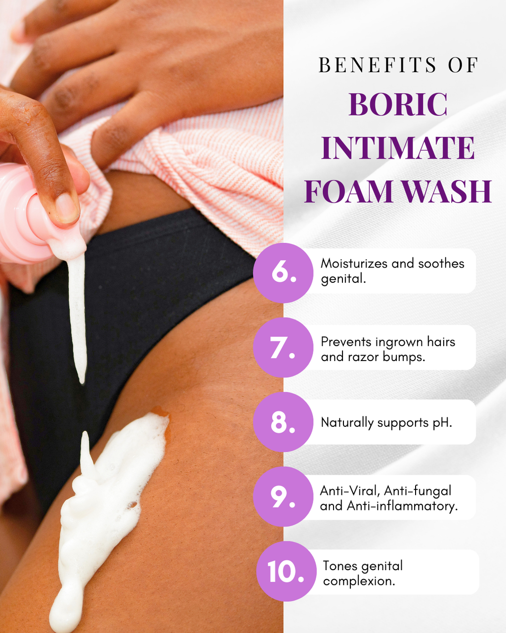 Boric Intimate Foam Wash - Gentle Vaginal Cleanser for pH Balance, BV, Yeast, Itching & Odor Support
