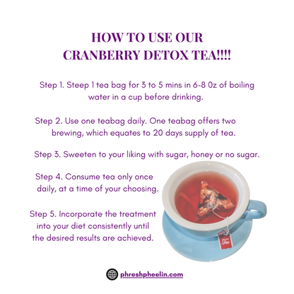 Cranberry Detox Tea-Urinary Tract Support | Anti-inflammatory & Soothing, Flushes Urinary Tract-10 Tea Bags