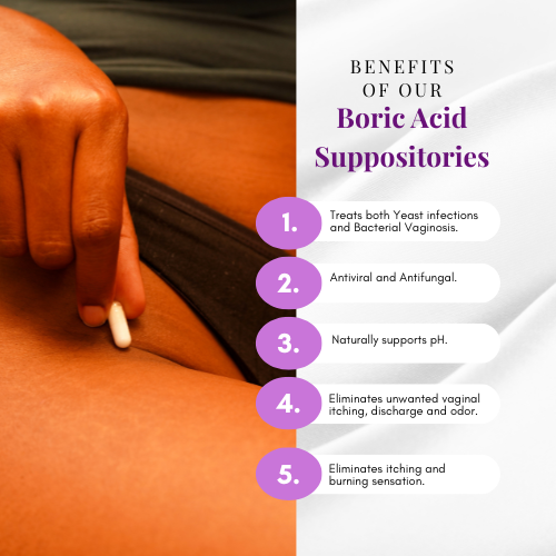 Boric Acid Suppositories - Vaginal pH Balance, BV & Yeast Infection Support
