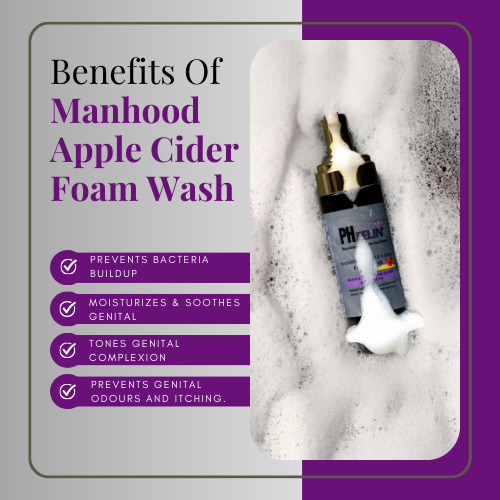 Manhood Apple Cider Foam Wash -Natural Men's Intimate Wash with Tea Tree Oil - Rids Bad Odor, Itching, Irritation & pH Balancing