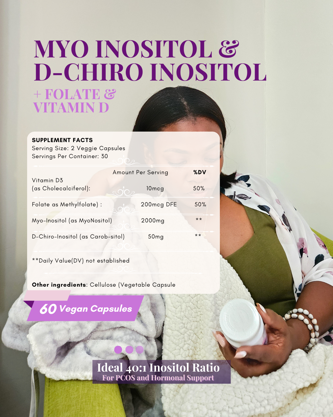 Ovarian Care Capsules - Natural PCOS, Hormonal Balance, Menstrual & Conception Support with Myo-Inositol & D-Chiro Inositol