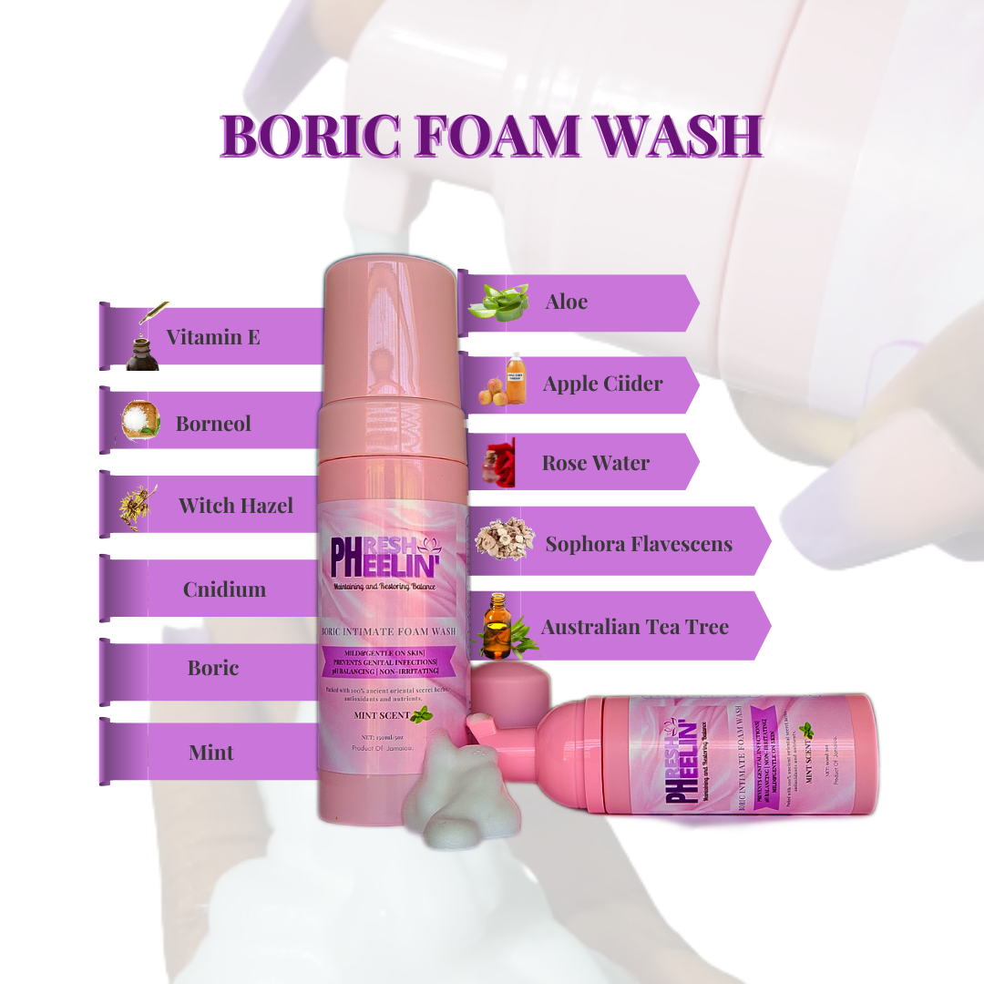 Boric Intimate Foam Wash/Feminine Foam Wash-pH-Balancing-Supports Odor Control- Eliminates Yeast Infection-