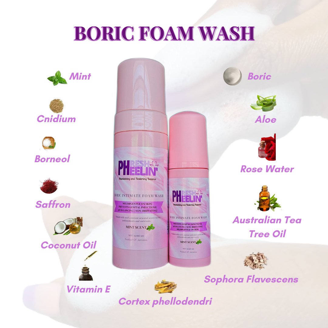 Boric Intimate Foam Wash/Feminine Foam Wash-pH-Balancing-Supports Odor Control- Eliminates Yeast Infection-