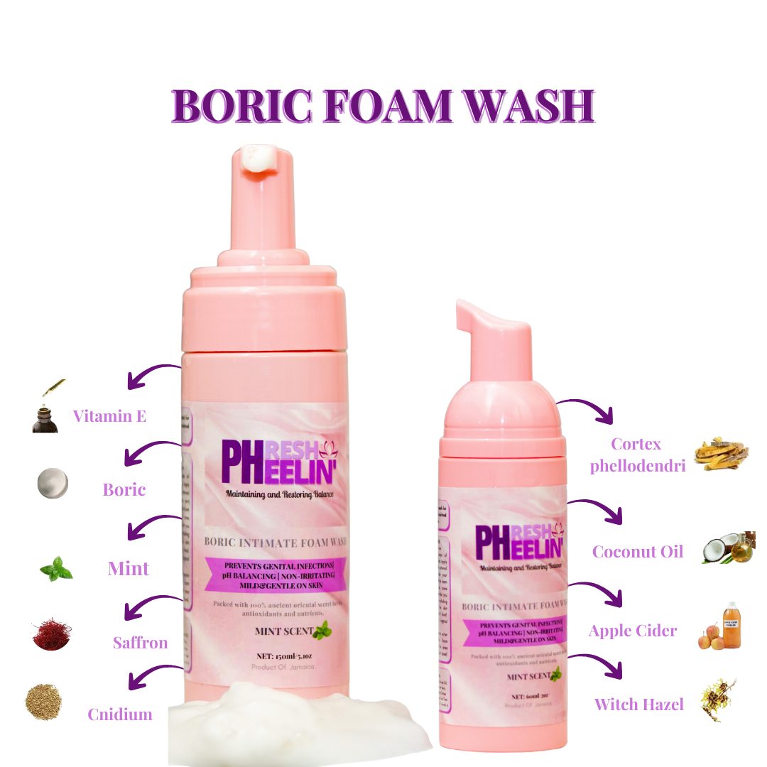 Boric Intimate Foam Wash - Gentle Vaginal Cleanser for pH Balance, BV, Yeast, Itching & Odor Support