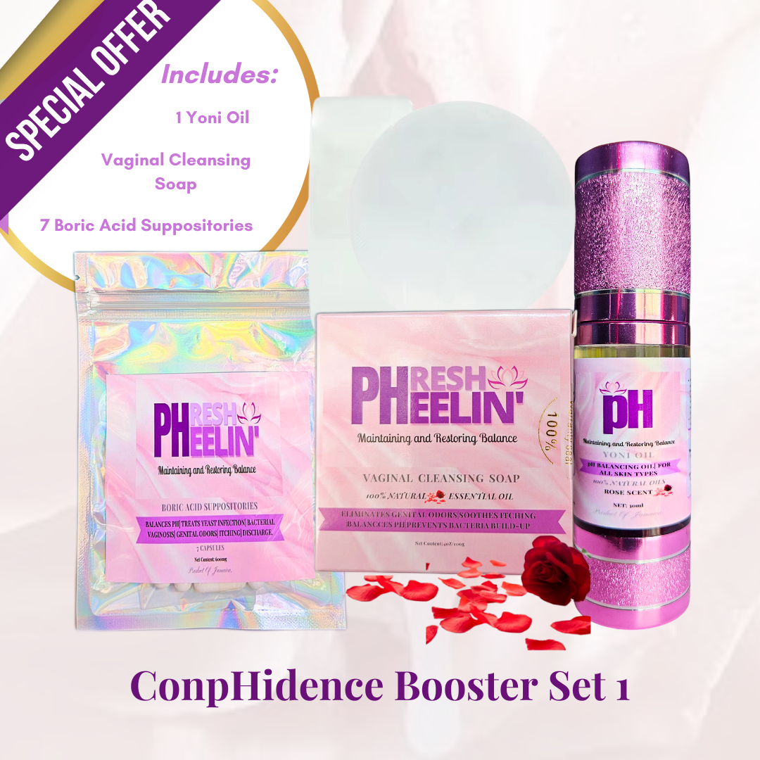 ConpHidence Booster Set | pHresh Vaginal Cleansing Soap, Boric Acid Suppositories & Yoni Oil for Feminine Health, Freshness & Confidence