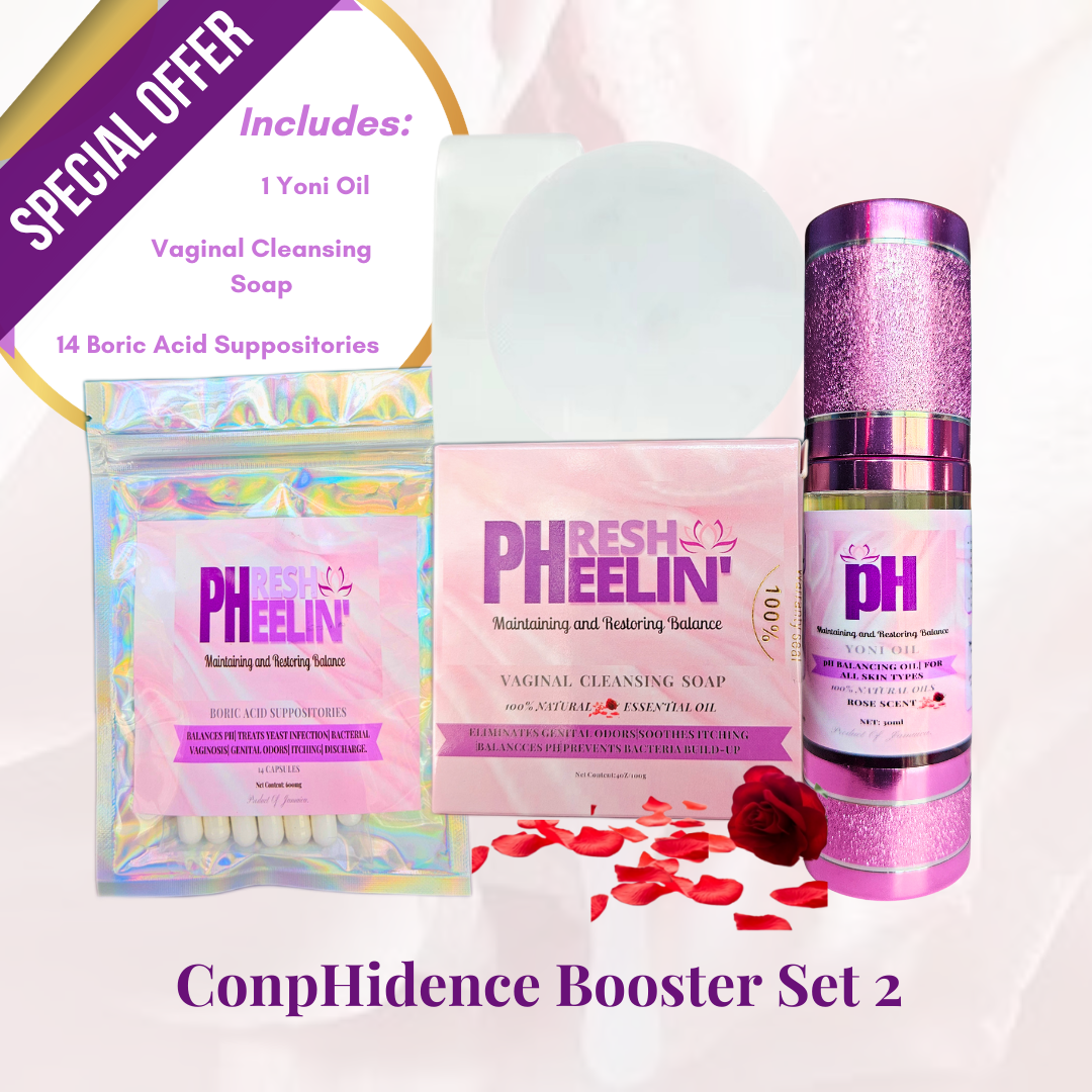 ConpHidence Booster Set | pHresh Vaginal Cleansing Soap, Boric Acid Suppositories & Yoni Oil for Feminine Health, Freshness & Confidence