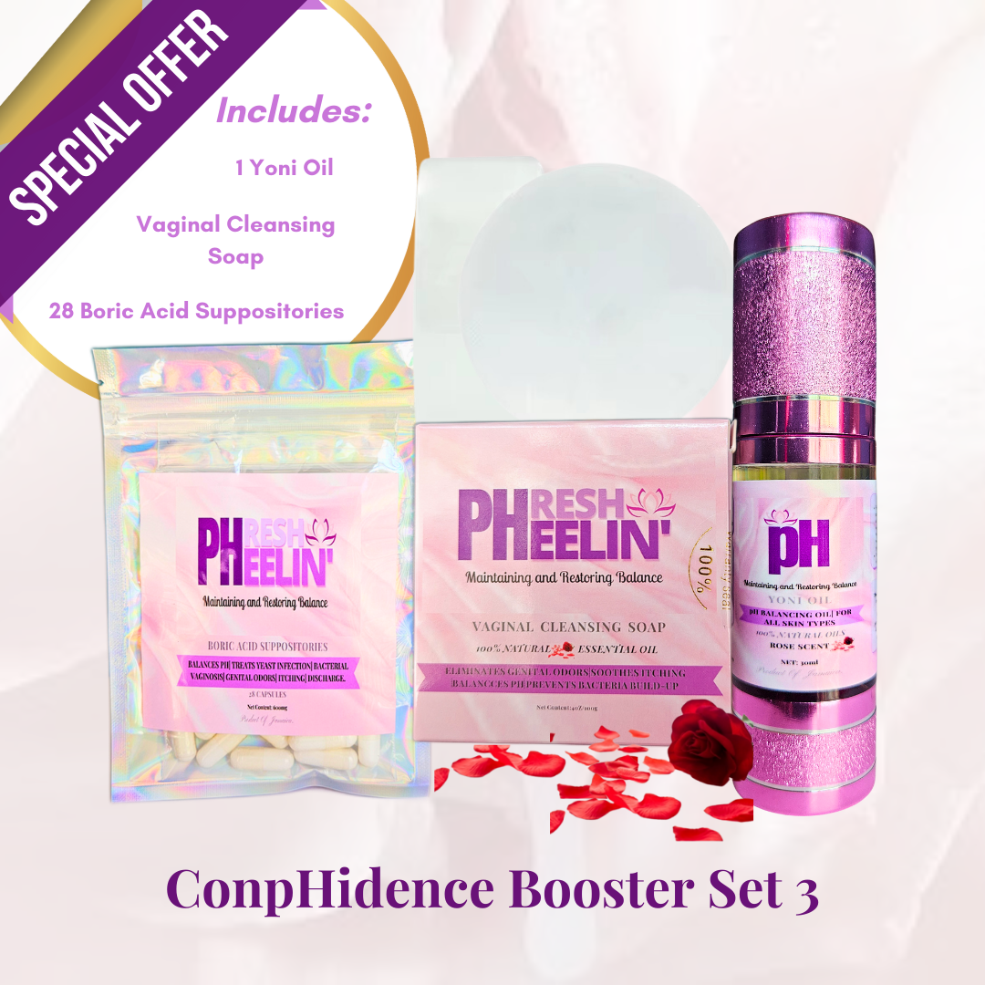 ConpHidence Booster Set | pHresh Vaginal Cleansing Soap, Boric Acid Suppositories & Yoni Oil for Feminine Health, Freshness & Confidence