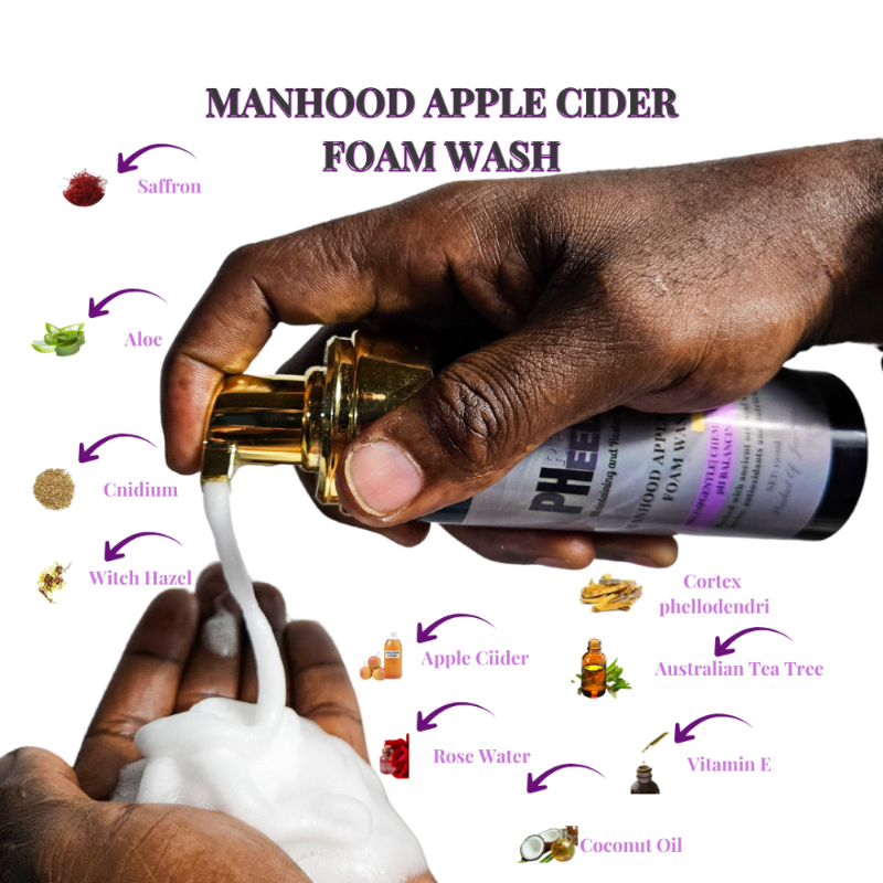 Manhood Apple Cider Foam Wash -Natural Men's Intimate Wash with Tea Tree Oil - Rids Bad Odor, Itching, Irritation & pH Balancing