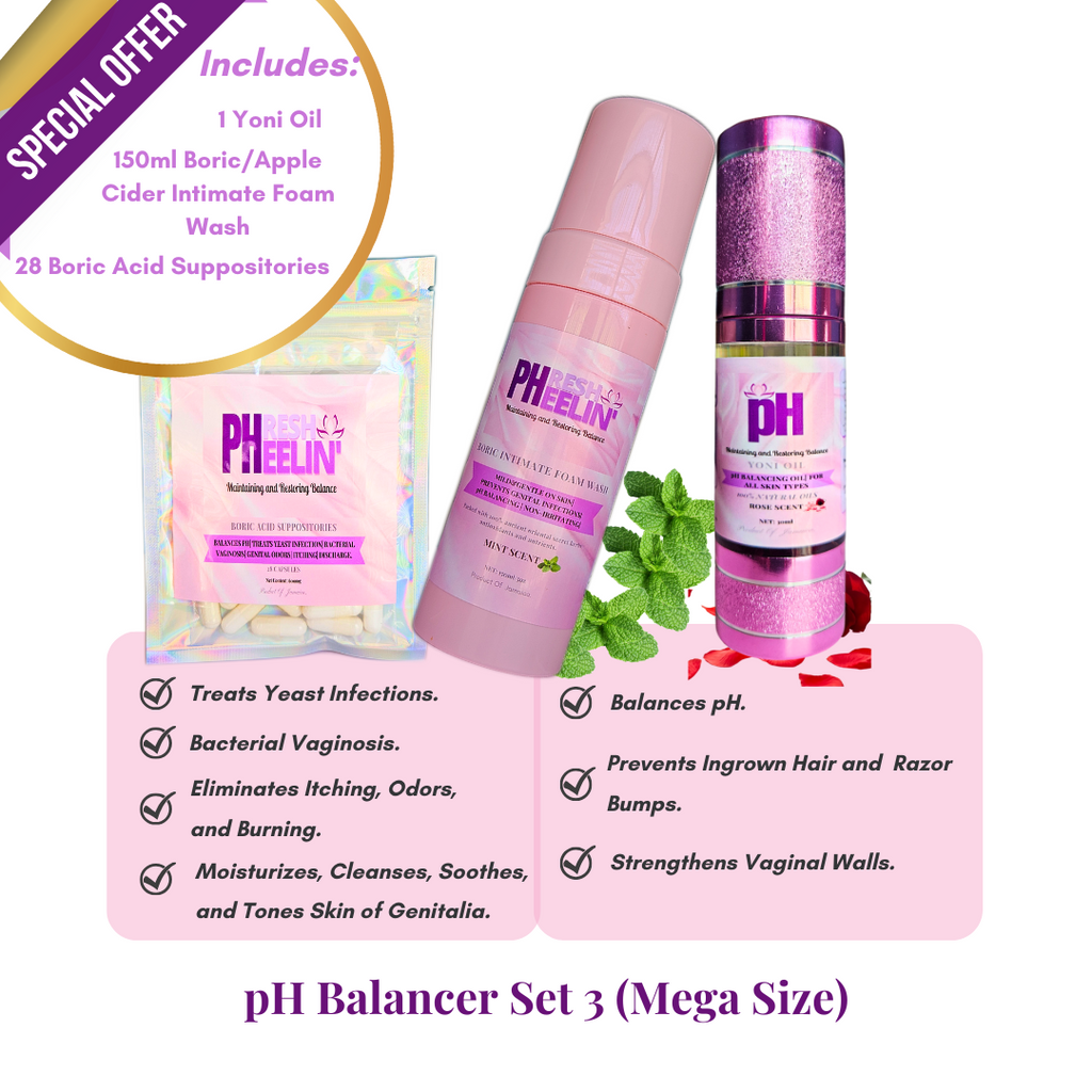 pH Balancer Set (Mega Size) – Complete Vaginal pH, Odor, BV & Yeast Balance Support