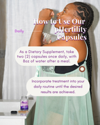 A pregnant woman holding a glass of water with text about pHertility Capsules usage.
