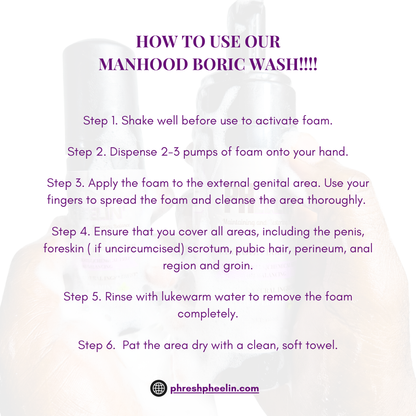 Manhood Boric Wash-Mint- Hygienic Wash-Rids Odor, Itching, & Irritation