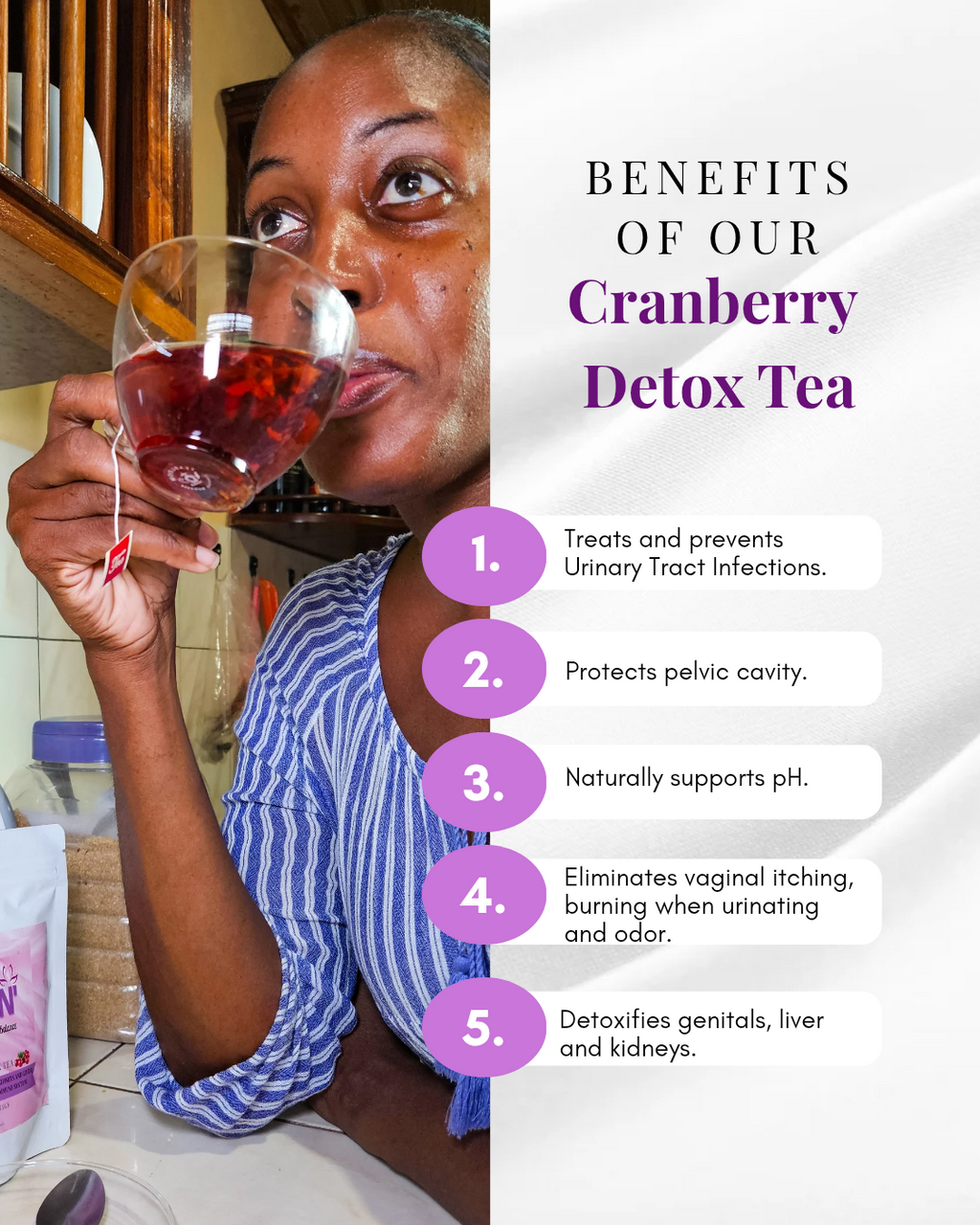 Cranberry Detox Tea - Natural UTI, Urinary Tract, pH Balance & Daily Detox Support