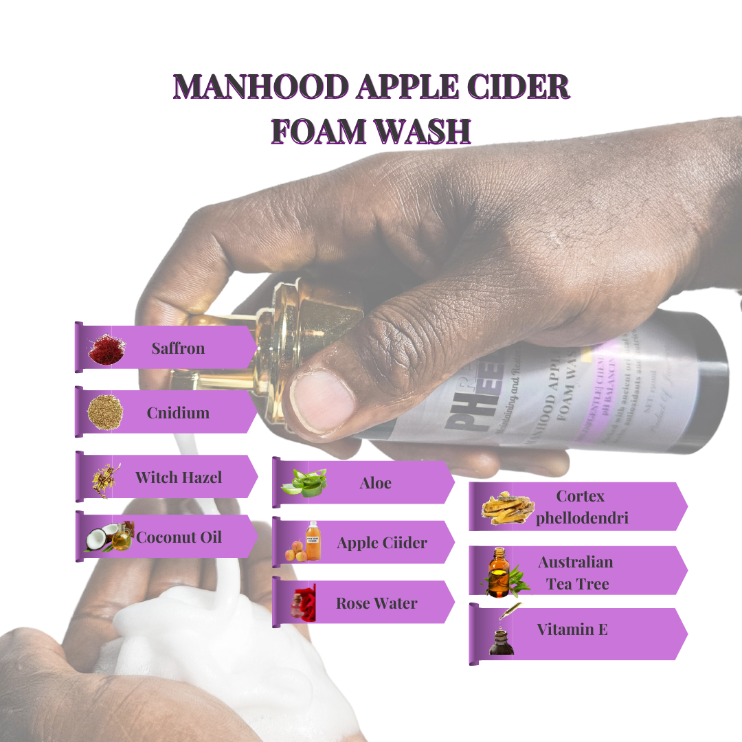 Manhood Apple Cider Foam Wash - pH Balancing Men's Wash with Tea Tree Oil - Rids Bad Odor, Build-up, Itching, Irritation & Bad Odor